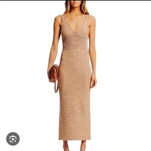 Torn by Ronny Kobo Madi knit sleeveless maxi dress in Brown Sand medium crochet